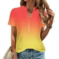 thumbnail image 2 of WREESH Women's Summer Henley Shirt Casual V-Neck Button Loose Top with Short Sleeve Gradient Blouse for Women Hot Pink, 2 of 5
