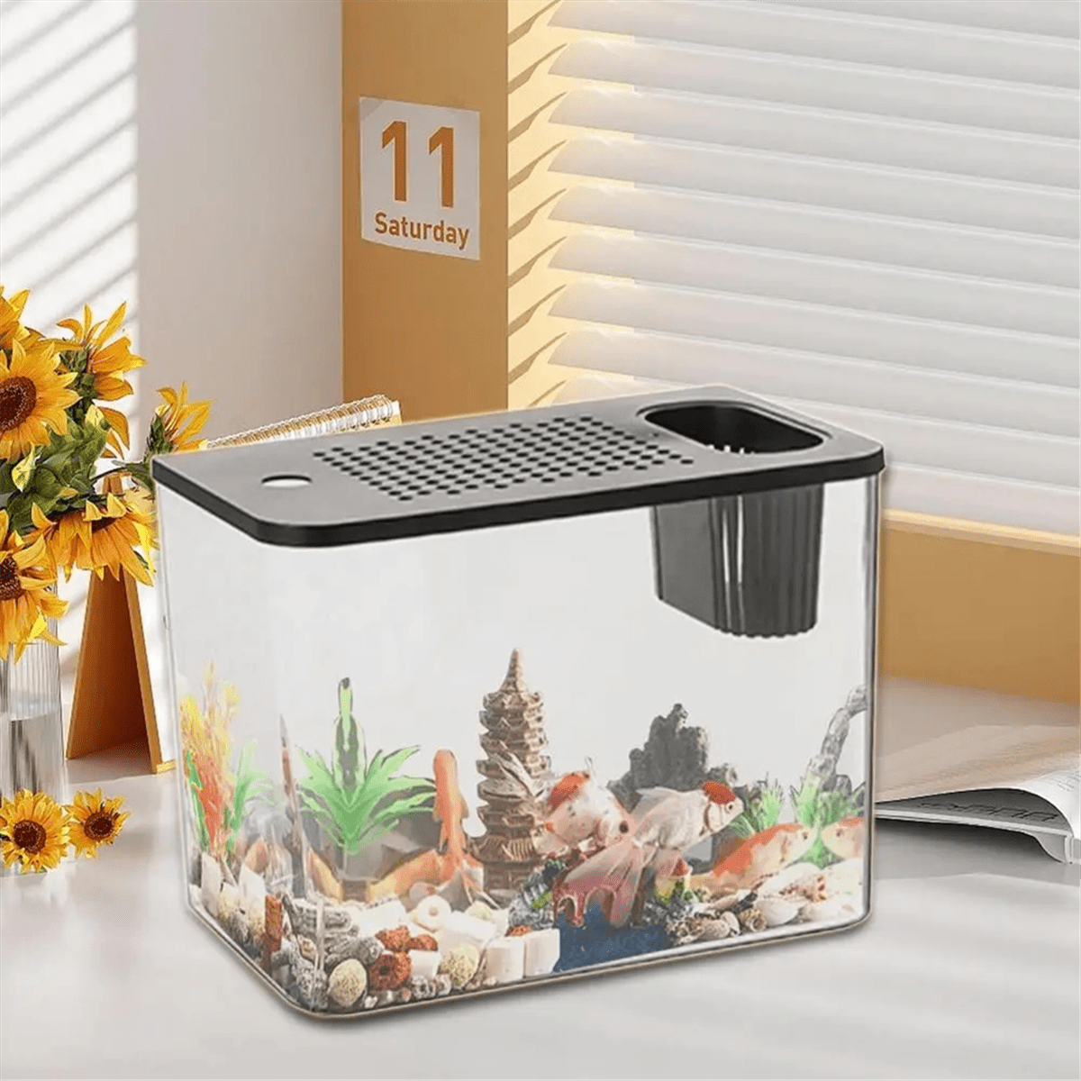Fish Tank Aquarium Transparent Desktop Tank Turtle Aquarium Small Aquariums Decorative Fish Container for Fish White
