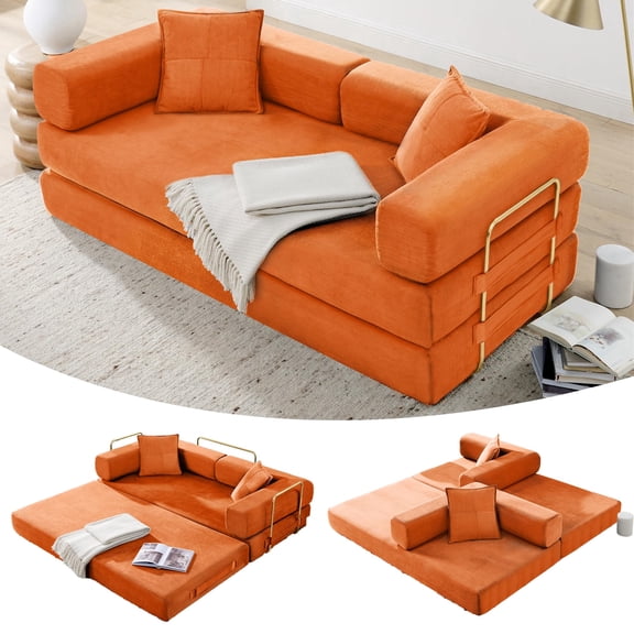 CKEASEAN 4-in-1 Folding Convertible Floor Sofa Bed, 78" Oversized Compression Sofa, No Assembly Required, King Futon Lazy Couch Corduroy Loveseat Sleeper with Pull Out Bed Modular Futon Couch