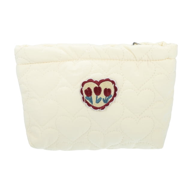 1 Pc Bolsa de Maquillaje en Forma de Corazón para Mujeres, Duradera, Ideal para Vacaciones, Camping, Gimnasio y Viajes, Color Beige y Rojo, Poliéster