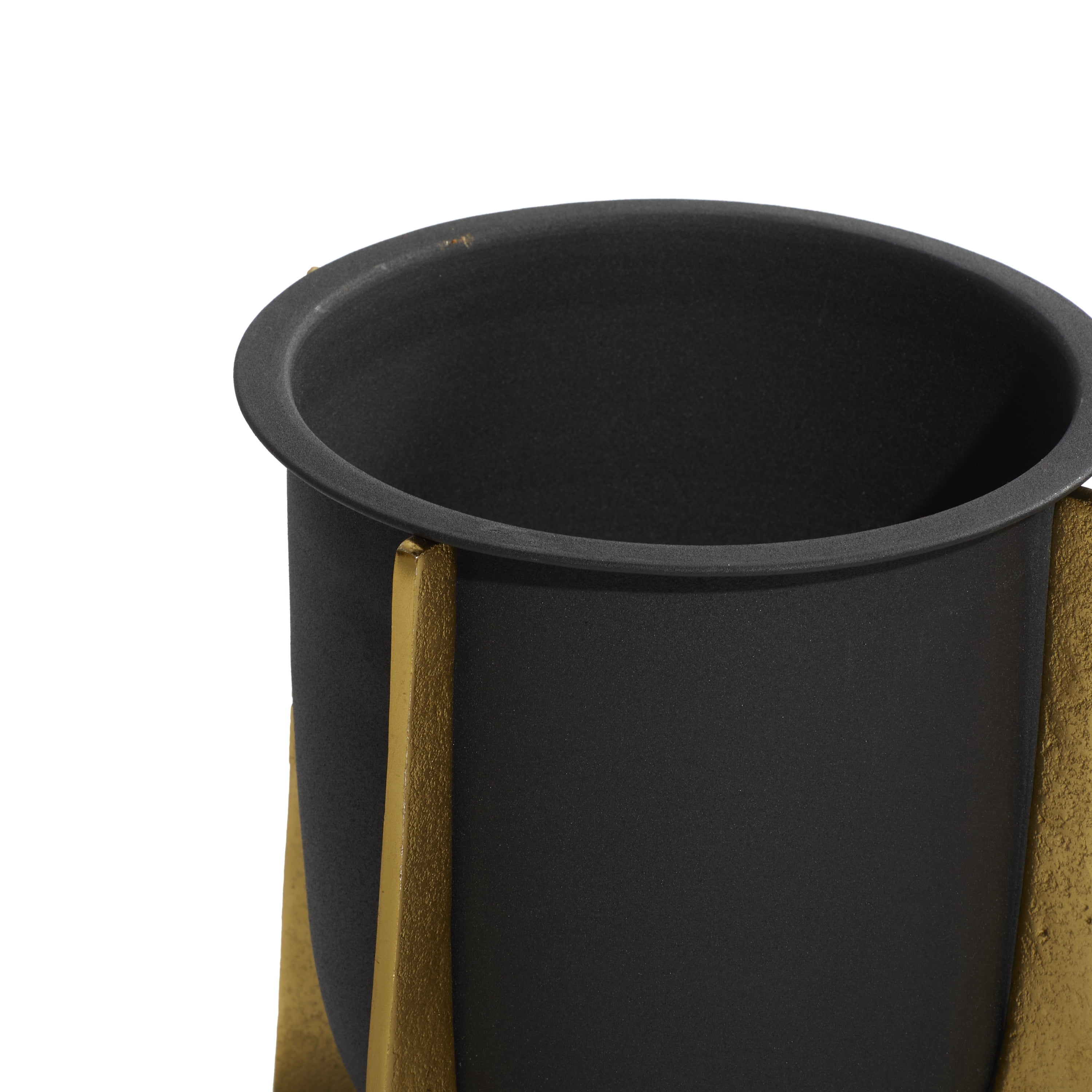 DecMode 9", 7"H Indoor Outdoor Black Metal Planter with Removable Gold Stand (2 Count)
