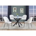 thumbnail image 4 of 5pc Marbre Blanc Enveloppé Table à Manger avec Verre Trempé et Chaises Blanches, 4 of 5