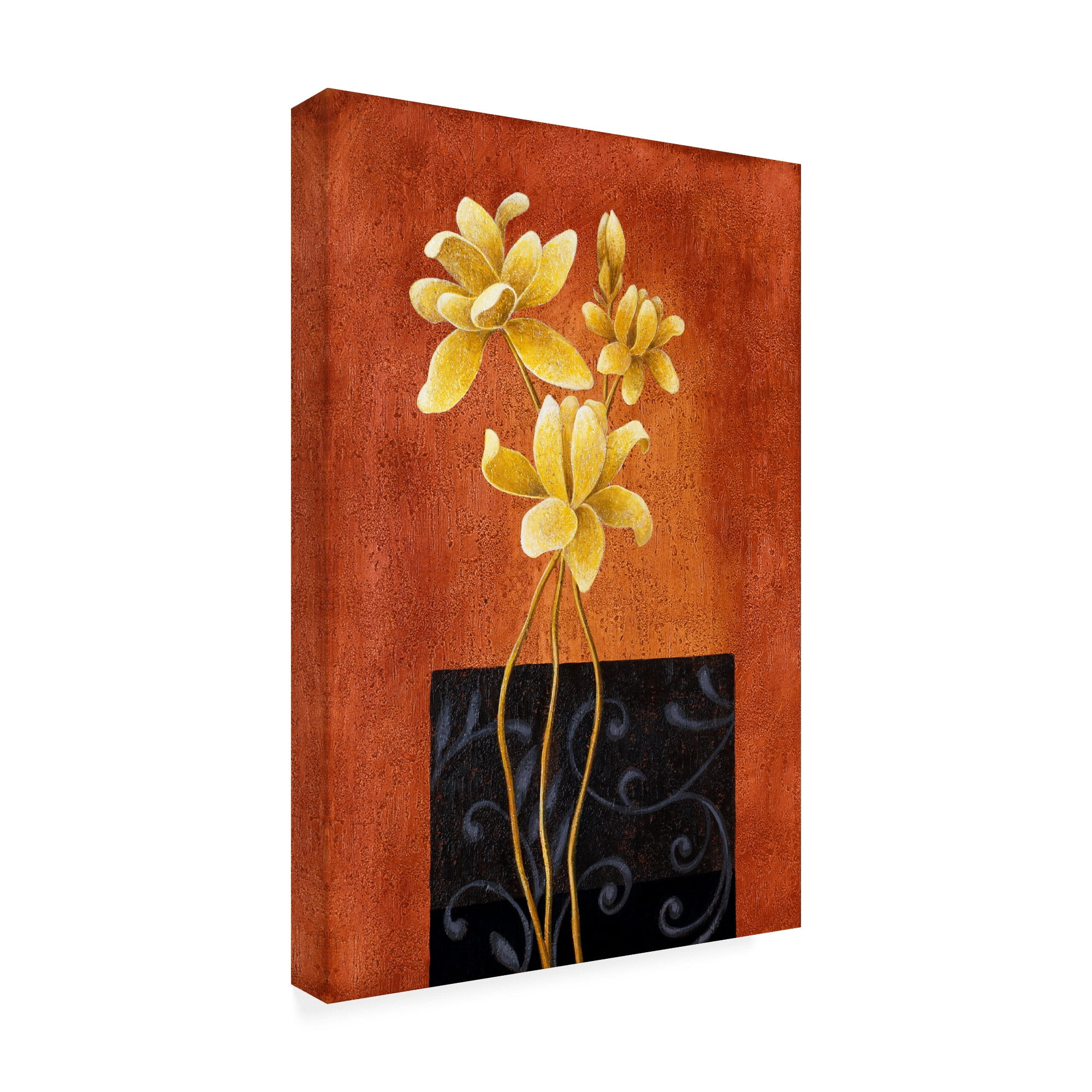 Trademark Fine Art 'Yellow Flowers On Orange' Canvas Art by Pablo Esteban