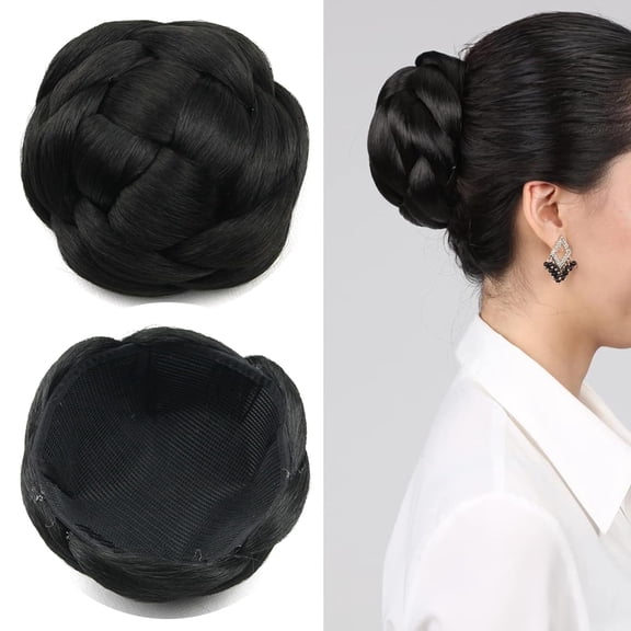 Synthetic Hair Chignon Scrunchie Natural Grey Hair Braided Bun Donut Hairpieces Clip in Hair Bun Extensions Updo Space Bun for Women Beauty (#Gray)
