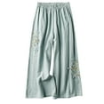 thumbnail image 5 of Women Summer Cotton Linen Palazzo Pants Plus Size Casual Ethnic Embroidery Crop Pants Capri Work Straight Leg Trouser, 5 of 7