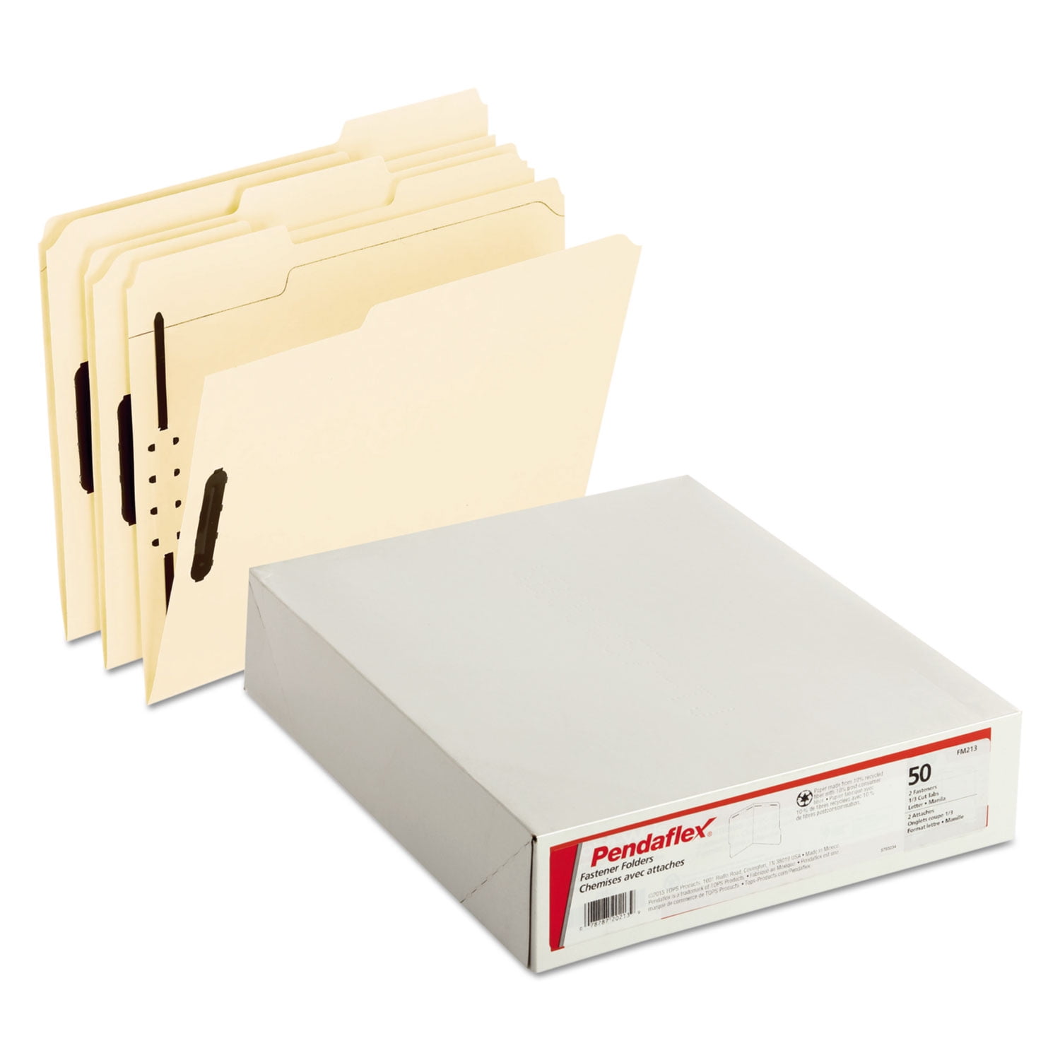 Pendaflex Fastener Folders 2 Fasteners 1/3 Cut Tabs Letter Manila 50/Box FM213