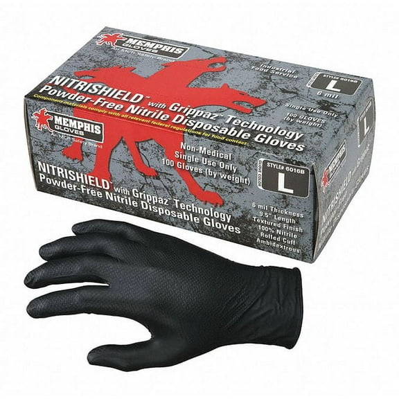 MCR Safety NitriShield with Grippaz Technology Disposable Nitrile Gloves, Powder