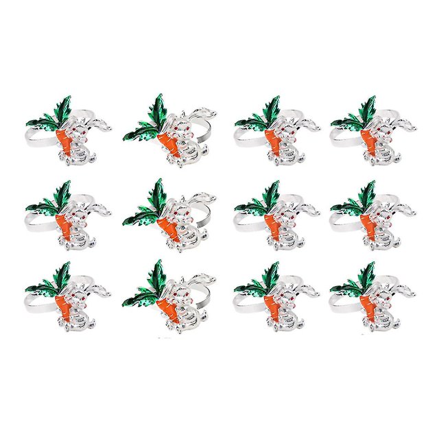12 piezas de servilleteros de conejito de Pascua, hebilla de conejo con servilleteros de zanahoria, compatibles con Dinnin