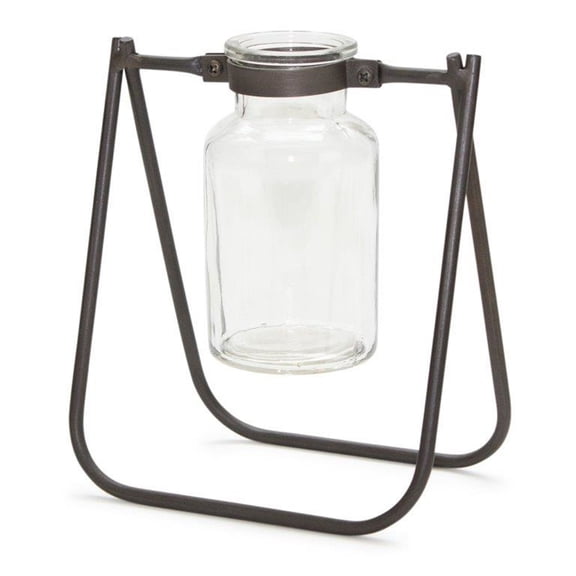 Melrose Hanging Jar Vase in Stand - 6.75" - Brown and Clear - Set of 2