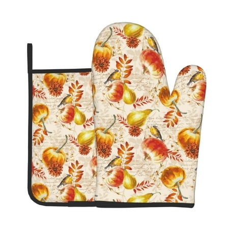 

KLL Autumn With Birds Pattern Oven Mitts and Pot Holders 2pcs Sets for Kitchen Oven Mitt Heat Resistant 536°F Oven Gloves for Kitchen Cooking and Baking