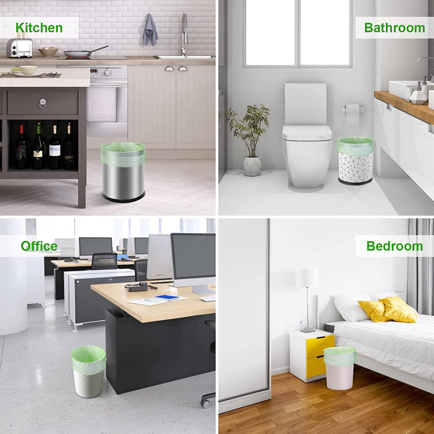 Walbest Small Trash Bags, Tear & Leak Resistant Small Garbage Bags, Flat Opening Large Capacity for Bathroom Bedroom Office Kitchen Trash Can-5 Rolls