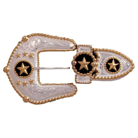 - Silver Strike Western Belt Buckle Mens 3 Piece Star Silver Gold BK7575