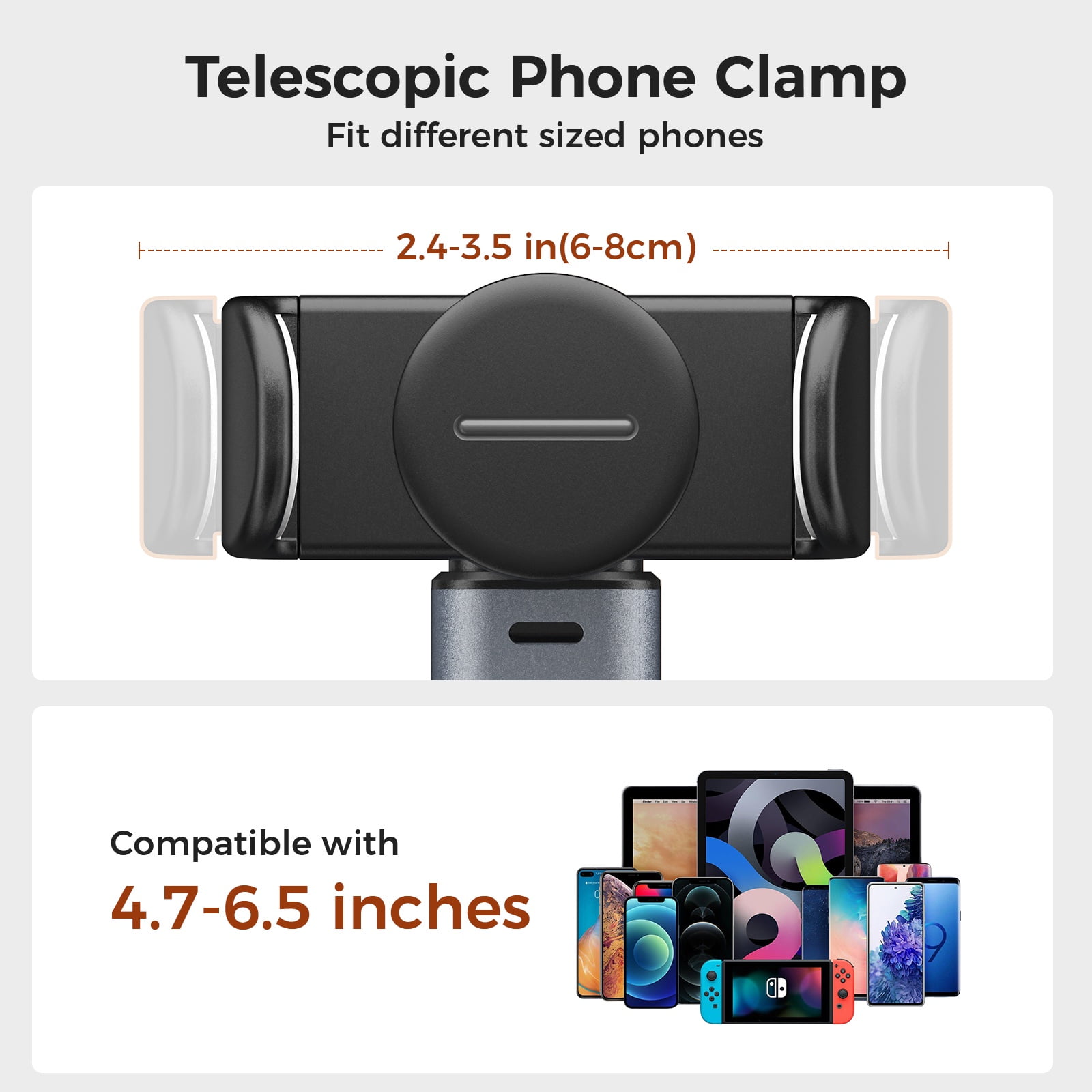 MoKo Overhead Phone Mount, 11.8 in Desk Cell Phone Tripods Stands, Angle & Height Adjustable, Telescopic Arm for Live Streaming, Meeting, Cooking, Nail Video Recording