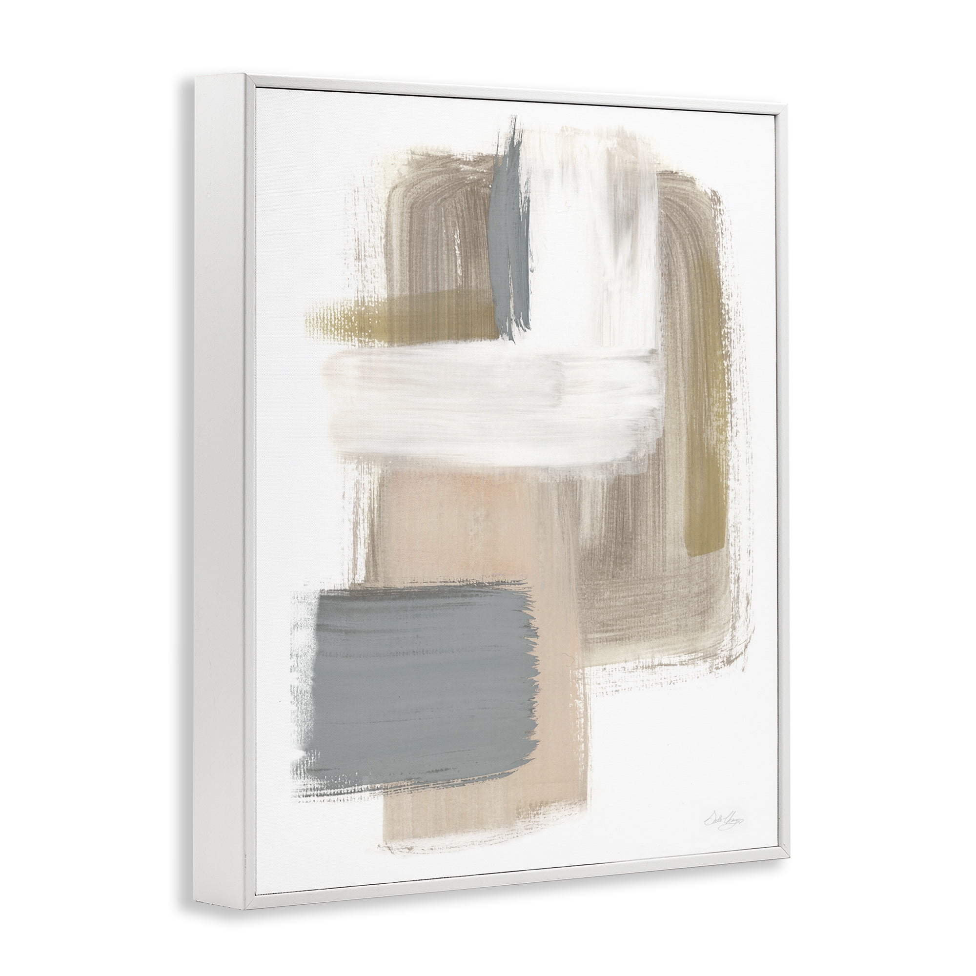 Stupell Industries Neutral Paint Strokes Abstract Painting White Framed Art Print Wall Art, 16 x 20