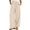 thumbnail image 2 of Palazzo Pants for Women Elastic High Waist Wide Leg Loose Fit Flowy Cotton Linen Pants with Pockets Lounge Trousers, 2 of 9