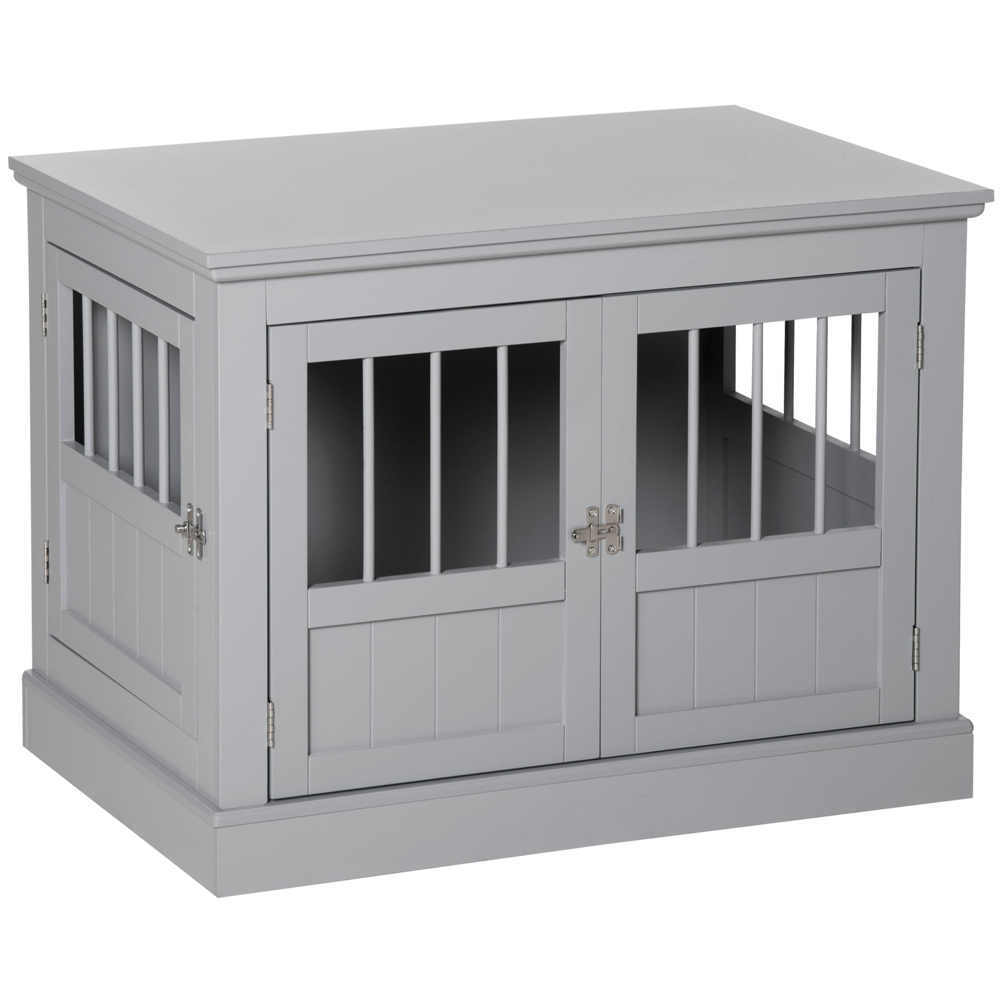 PawHut Dog Crate End Table with Triple Doors, Wooden Dog Crate Furniture Indoor Use, Puppy Crate for Small Dogs, Dark Gray