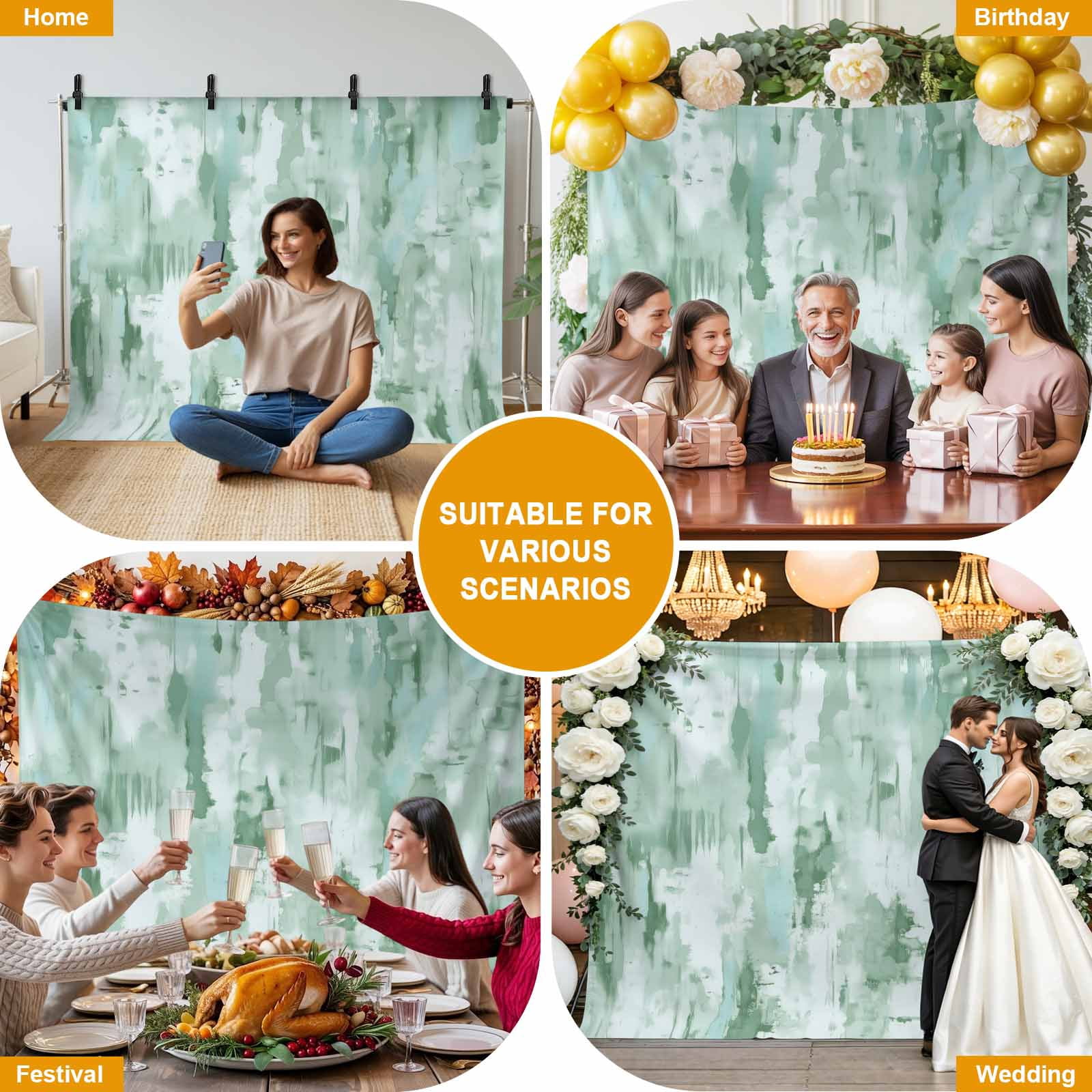 Green Abstract Backdrop for Photography,Fabric Photo Background Backdrop,Modern Oil Painted Art Contemporary Photo Booth Background for Portrait Photoshoot Video Wedding Decoration Banner 7x5ft