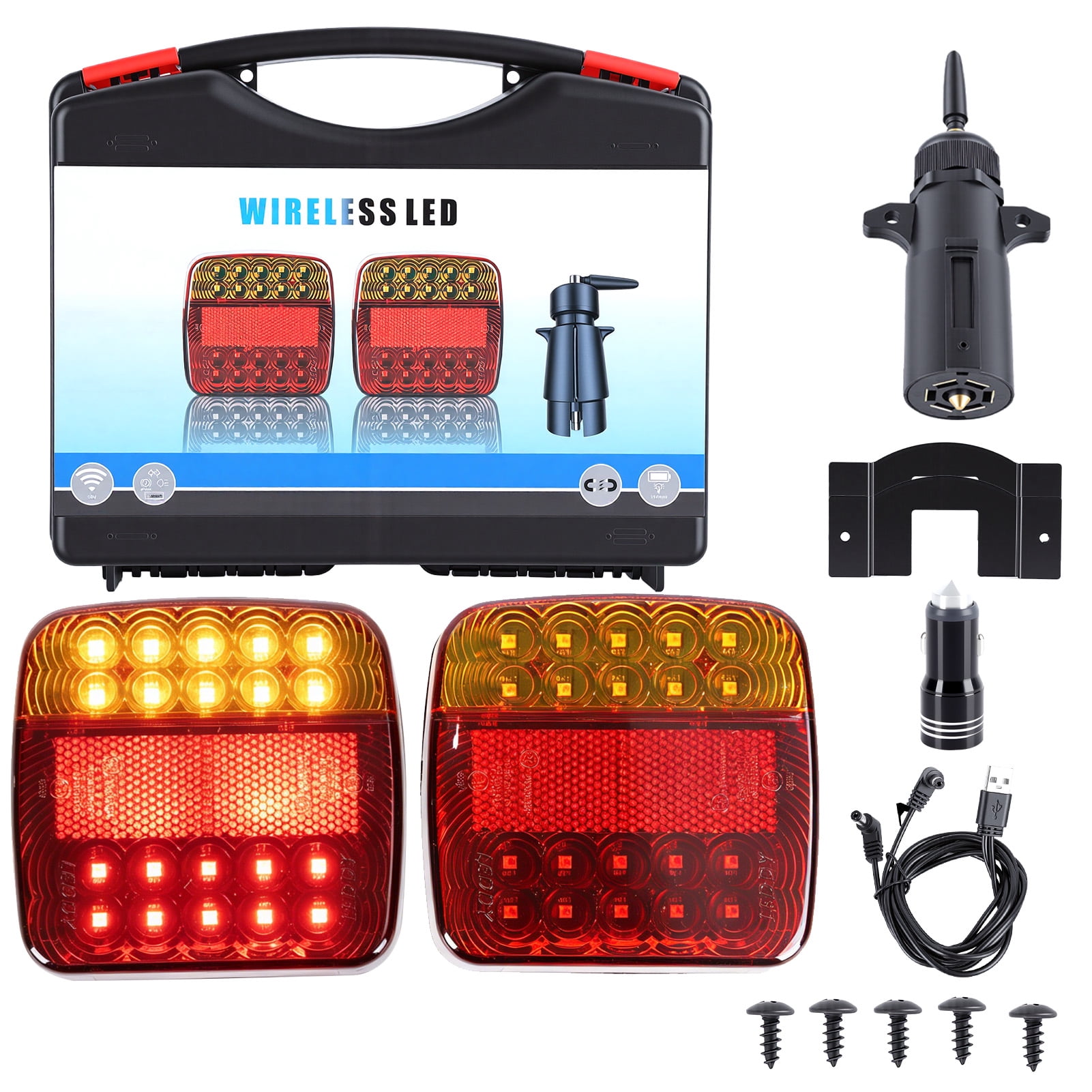 2 Pcs Wireless Trailer Lights, Rechargeable LED Tow Light Kit with Strong Magnet Base, IP67 Waterproof Cordless Tail Lamp with 4 Lighting Modes for Vehicle, RVs, Trucks, Boats
