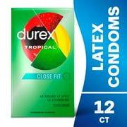Durex Tropical Flavored Condoms For Men, Natural Lubricated Rubber Latex, FSA/HSA,12 ct