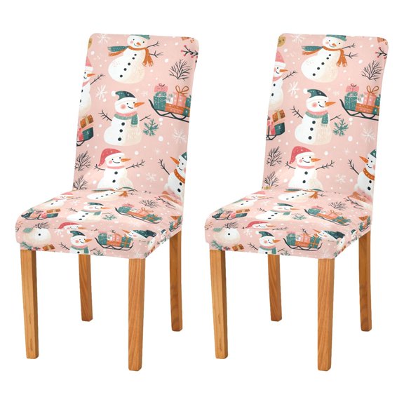 Yayeee 2 Pack Dining Chair Covers Stretch Parson Chairs Slipcovers Seat Protector, Christmas Snowman