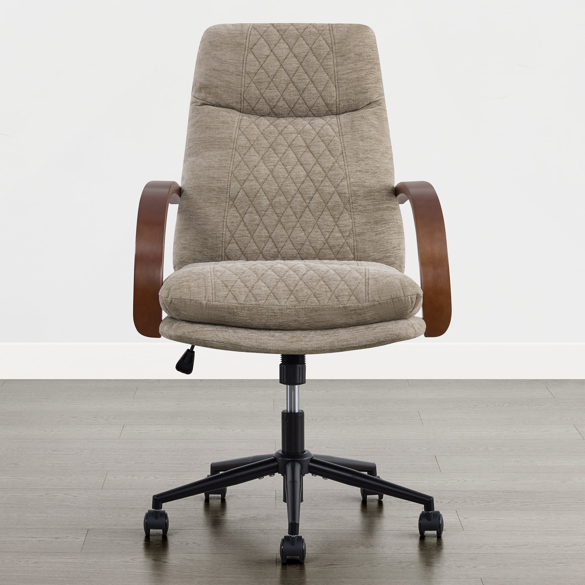 Spruce & Spring Modern Ergonomic Swivel Office Chair with Bentwood Arms, Upholstered High Back Desk Chair with Tilt Function and Durable Metal Base, Khaki