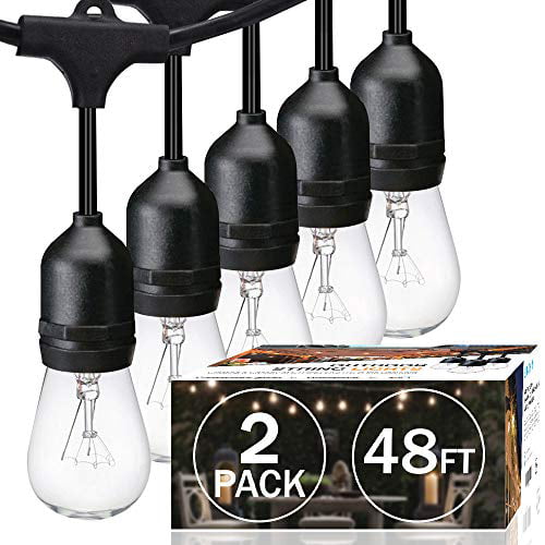 Sunthin 2 Pack 48ft Outdoor String Lights With 11w Dimmable Edison Bulbs For Decorative Backyard Patio Bistro Pergola Commercial Hanging Lights String Walmart Com Walmart Com