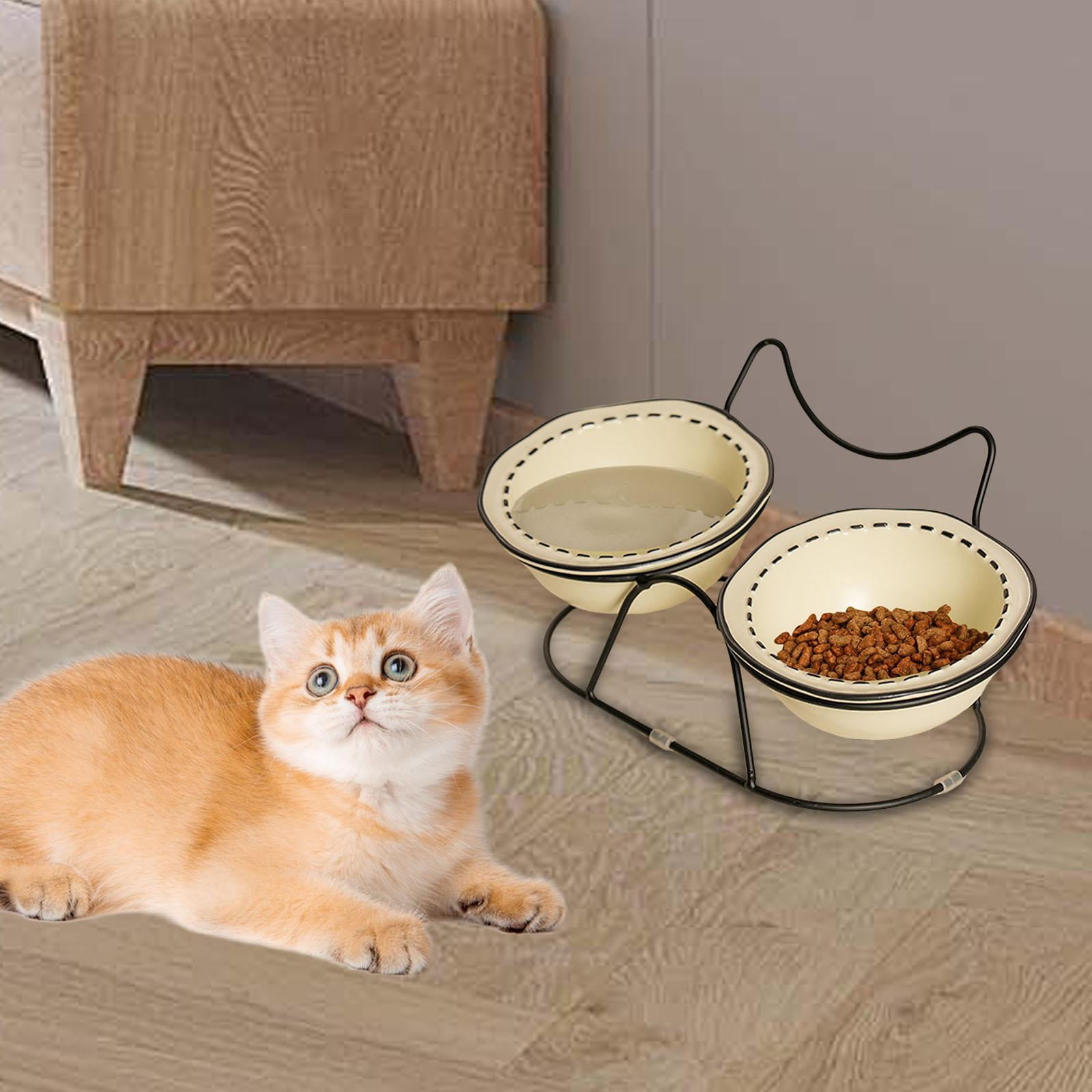 Bothyi Ceramic Pet Bowl Cat Dish Feeder AntiSlip Protect Pets Neck Raised Cat Bowl Cat Food and Water Bowl Set for Indoor Cats Puppy beige
