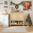 thumbnail image 7 of 35.5 Inch Rattan Entryway Console Table,Slim Sofa Side Table with Storage Cabinet & Open Shelf, Modern Farmhouse Accent Furniture, Natural, 7 of 7