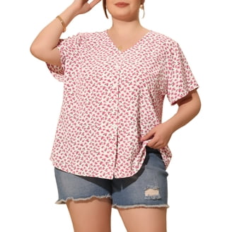Agnes Orinda Plus Size Chiffon Blouse - V Neck, Petal Sleeve, Button Down Top For Work & Casual