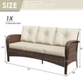 thumbnail image 3 of Meetleisure 72"Wide 3-Seat Brown Wicker Outdoor Sofa, Couch Patio Sofa with Deep Seating and Thick Cushions, Beige, 3 of 6