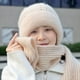 thumbnail image 3 of Gorro de otoño e invierno para mujer, forro polar, grueso, resistente al frío, bufanda, gorro integrado, gorro cálido con giro, gorro de lana de punto con punta cerrada, 3 of 6