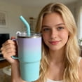 thumbnail image 7 of 24 oz Insulated Cup with Handle,  Double Wall Vacuum Stainless Steel Tumbler with Straw and 2 , For Cold/Hot Drinks, School Mug for  Girls and Boys (PurpleBlue-1 Pack), 7 of 7
