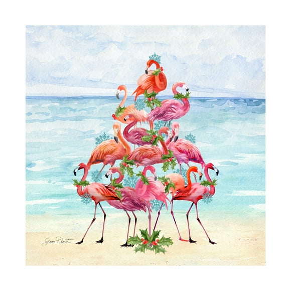 Trademark Fine Art Jean Plout Coastal Christmas Flamingos Ii Canvas Wall Art - 14x14