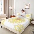 thumbnail image 4 of jejeloiu Ancient Bohemian Flowers Queen Sheet Sets,Retro Mandala Print Flat Sheet,Yellow White Queen Fitted Sheet For Adults,Breathable Home Decor,4-Piece, 4 of 7