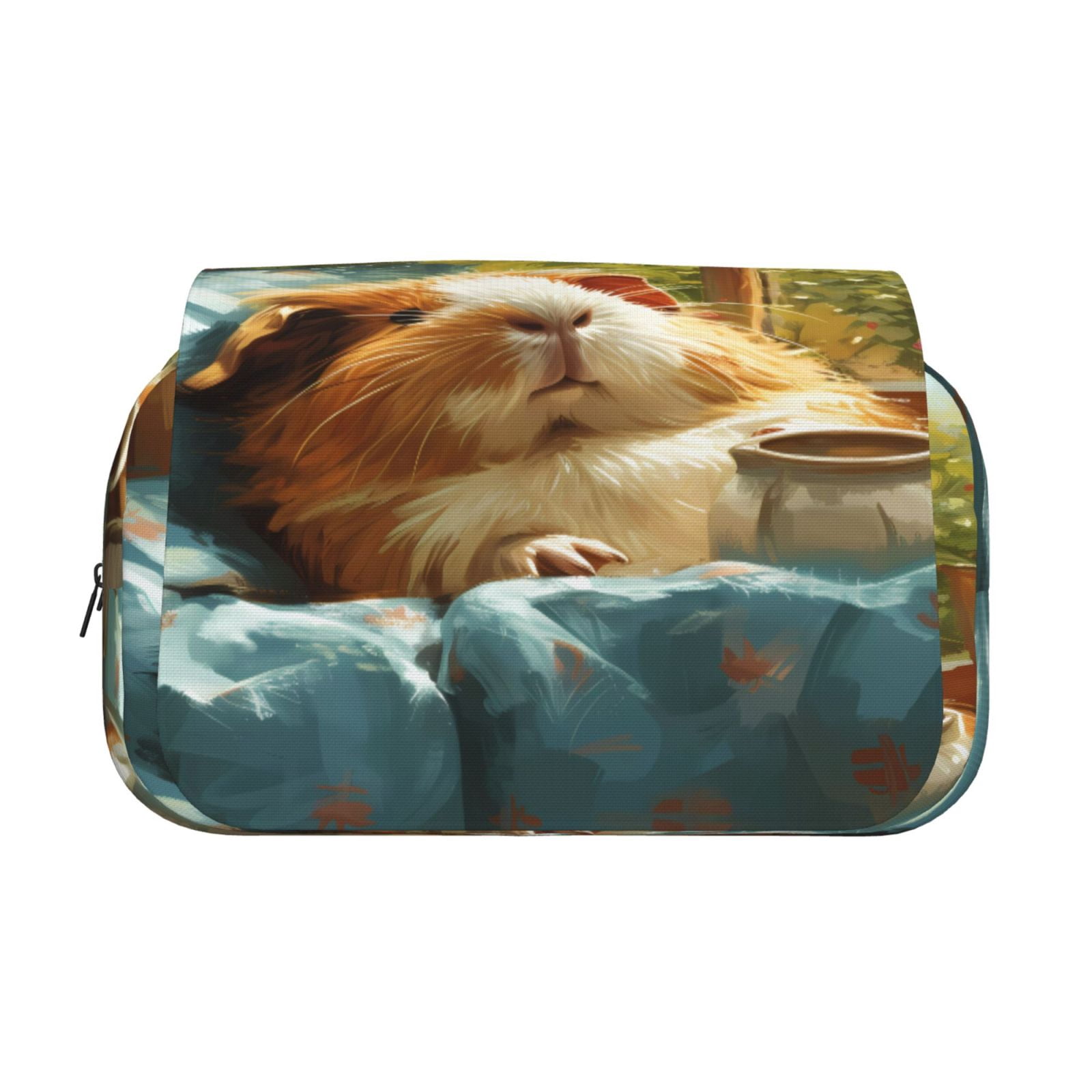 Rateoe Lazy Home Style Guinea Pig Pattern Double Clamshell Pen Case, Storage Organizer with Two Zipper Compartments– Holds Up to 50 Pencils & Pens