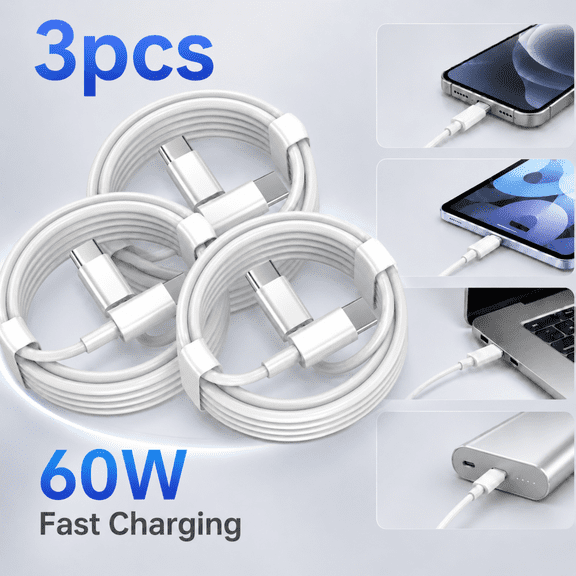Sherry 6.56' USB-C to USB-C Cable, White, 3 Pack