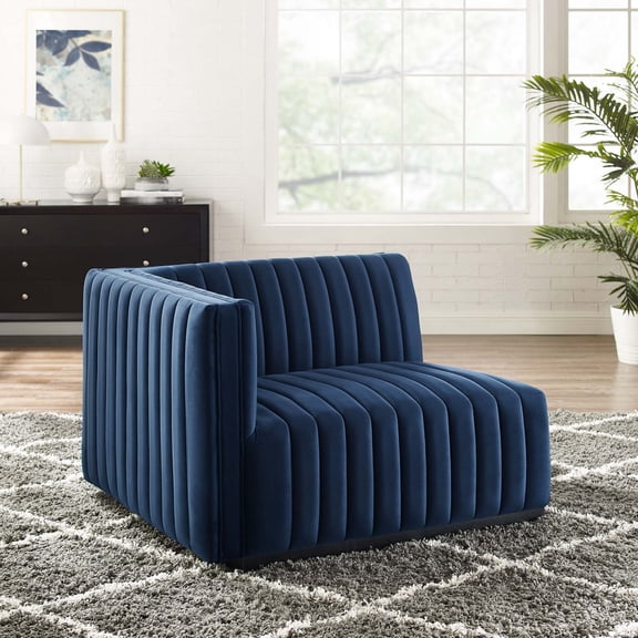 Modway Conjure Channel Tufted Performance Velvet Left-Arm Chair in Black Midnight Blue