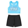 thumbnail image 3 of Zaldita Kids Girls Two Piece Dance Outfit Sparkly Crop Tank Sport Bra and Gymnastics Yoga Shorts Set Light Blue&Black 8, 3 of 7
