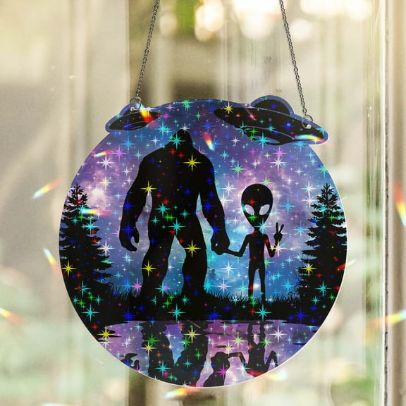 Lotusprinthandmade Bigfoot And UFO Custom Shape Star Hologram Ornament 3.5in, Bigfoot And UFO 3d ornament, 3d Bigfoot And UFO hologram piece