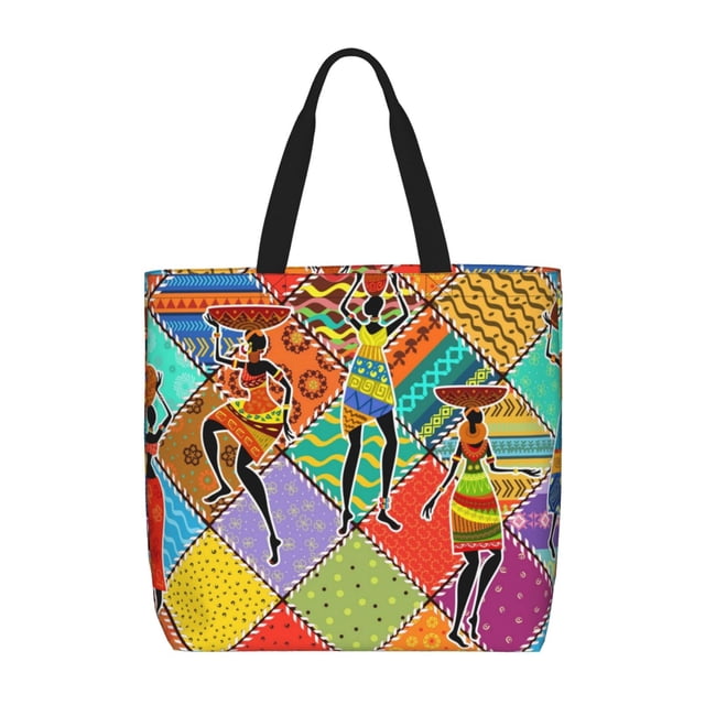 Disketp Dancing African Womans Bolsa Tote de Lona para Mujer, Bolso de Hombro y Cruzado con Cierre de Cremallera