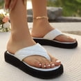 thumbnail image 3 of Rokment Quilted Platform Flip Flops for Woman 2026 Beach Summer Trendy Casual Leather Chunky Flat Dress Slip on Comfortable Walking Backless Sandals White Size 8, 3 of 6