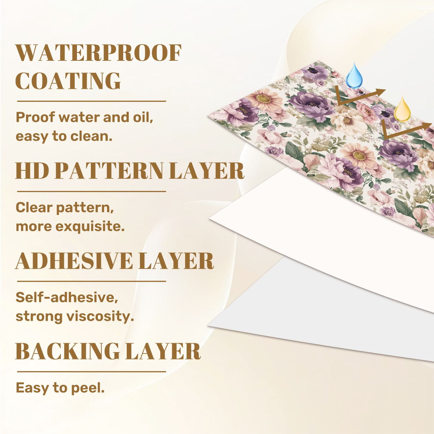 Flower Peel and Stick Wallpaper 17.7in x 9.8ft Floral Soft Pastels Blooms Lavender Peach Pink Contact Paper Vinyl Waterproof Self Adhesive Wall Paper for Bedroom Shelf Cabinet Renter Friendly