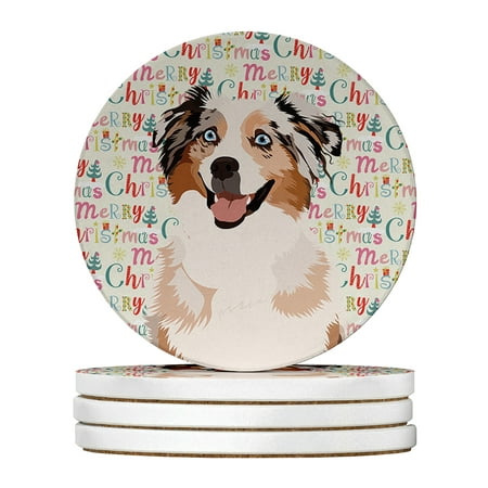 

Australian Shepherd Red Merle Tricolor #2 Christmas Large Sandstone Coasters Pack of 4 4 in x 4 in