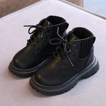 

Toddlers Martin Boots Children Waterproof Boots Non-slip Sole Shoes Spring Fall Casual Child Shoes Tie-up Knitted Leather Shoes