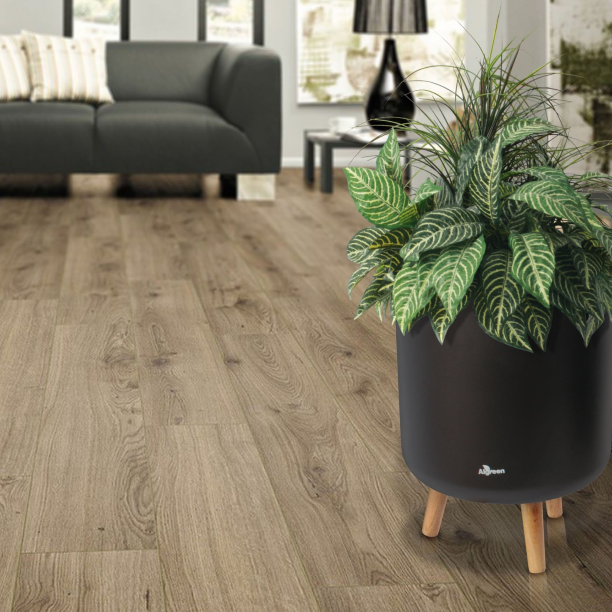 Algreen Modena 8.5" Self-Watering Planter with Stand, Matte Mocha