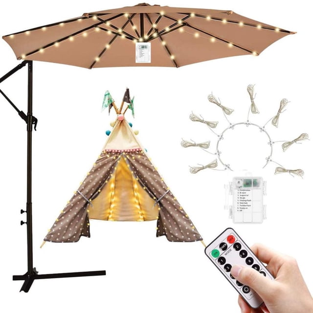 Umbrella Light 104LED Outdoor Patio Parasol Light String Waterproof Garden Yard Lamp Warm White Light