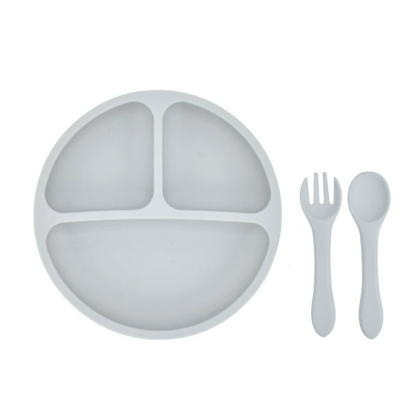 Vajilla Platos de silicona para bebés, niños pequeños, plato de autoalimentación para bebés con cuchara y tenedor de silicona, sin BPA, diseño dividido, apto para lavavajillas y microondas Abody Vajilla