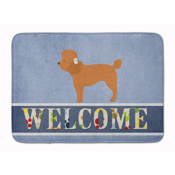 Toy Poodle Welcome Machine Washable Memory Foam Mat Blue