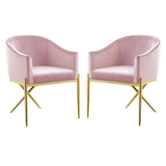Home Square 2 Piece Velvet Dining Chair Set with Gold Metal Base in Pink