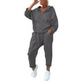 thumbnail image 5 of 2 Pcs/Set Women Spring Autumn Top Pants Set Hooded Pure Color Long Sleeves Hoodie Elastic Waist Sweatpants Sport Outfit Casual Tracksuit, 5 of 8